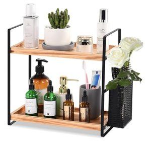 2-Tier Acacia Wood Countertop Organizer for Makeup/ Vanity/ Bathroom/ Kitchen